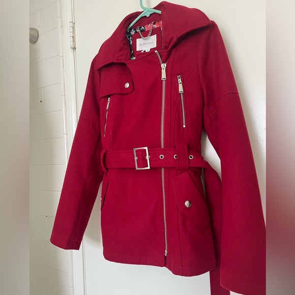 BCBGeneration Jackets & Blazers - NWOT BCBGeneration red belted wool trench coat with detachable hood